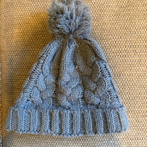 Accessories - Fleece Lined Grey Cable Knit Pom Pom Beanie Winter Hat